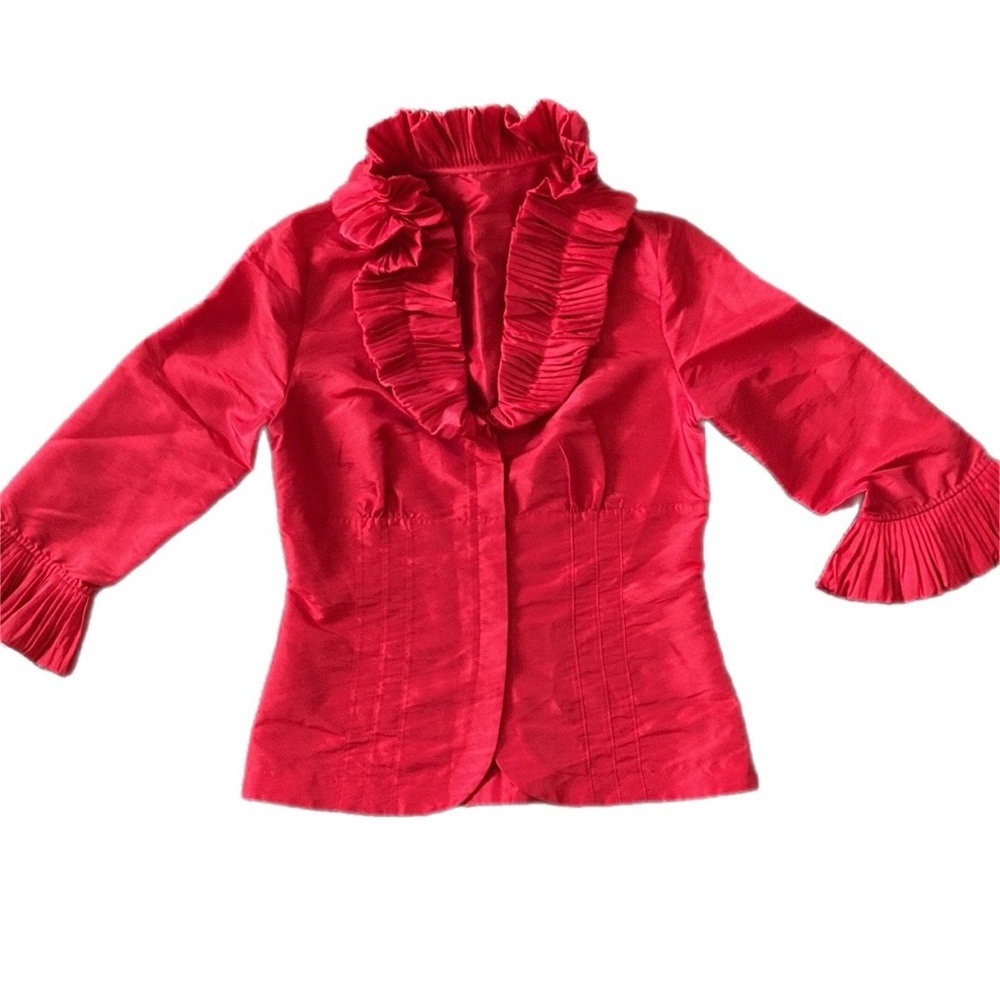 Stunning Unbranded taffeta style formal jacket with pleated ruffle collar - Picture 3 of 12